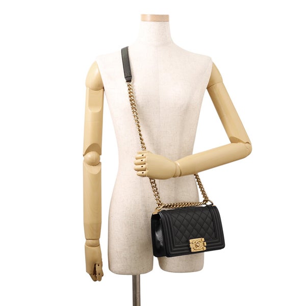 シャネル チェーンショルダーバッグ ボーイシャネル スモール マトラッセ ココマーク キャビアスキン A67085 CHANEL 黒