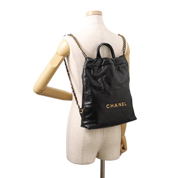 シャネル リュック シャネル22 スモール シャイニーカーフスキン AS3859 CHANEL バックパック バッグ 黒