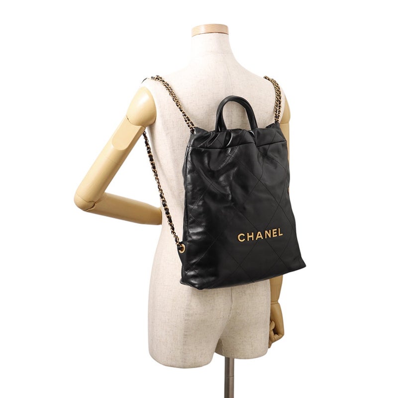 シャネル リュック シャネル22 スモール シャイニーカーフスキン AS3859 CHANEL バックパック バッグ 黒