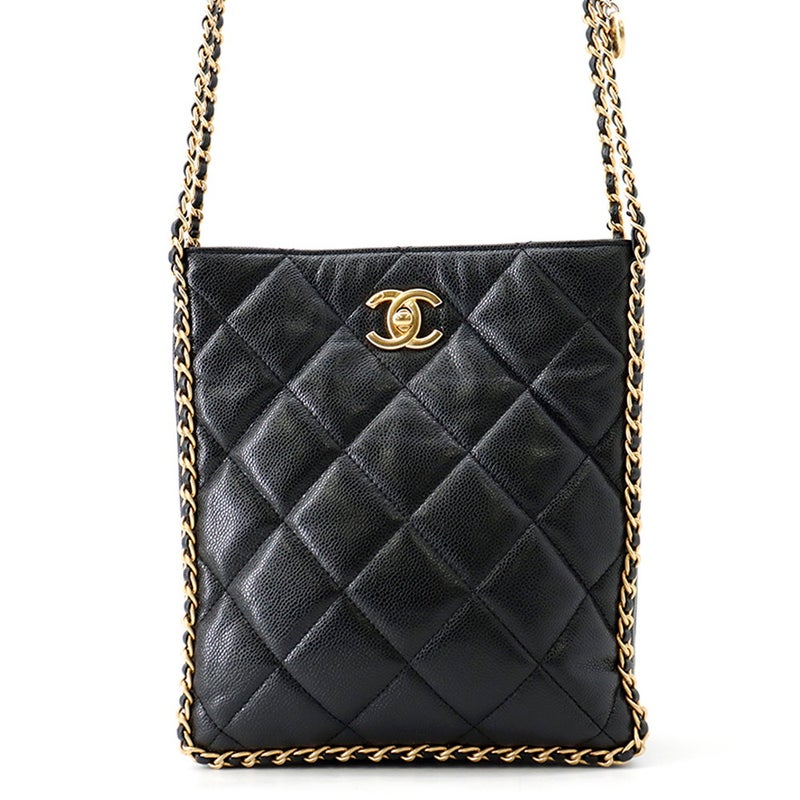 シャネル チェーンショルダーバッグ マトラッセ ココマーク キャビアスキン AS3470 CHANEL バッグ 黒