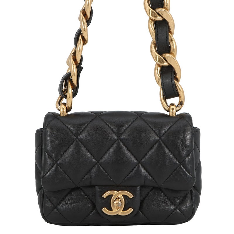 シャネル チェーンショルダーバッグ マトラッセ ココマーク レザー AS3214 CHANEL 黒