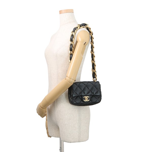 シャネル チェーンショルダーバッグ マトラッセ ココマーク レザー AS3214 CHANEL 黒