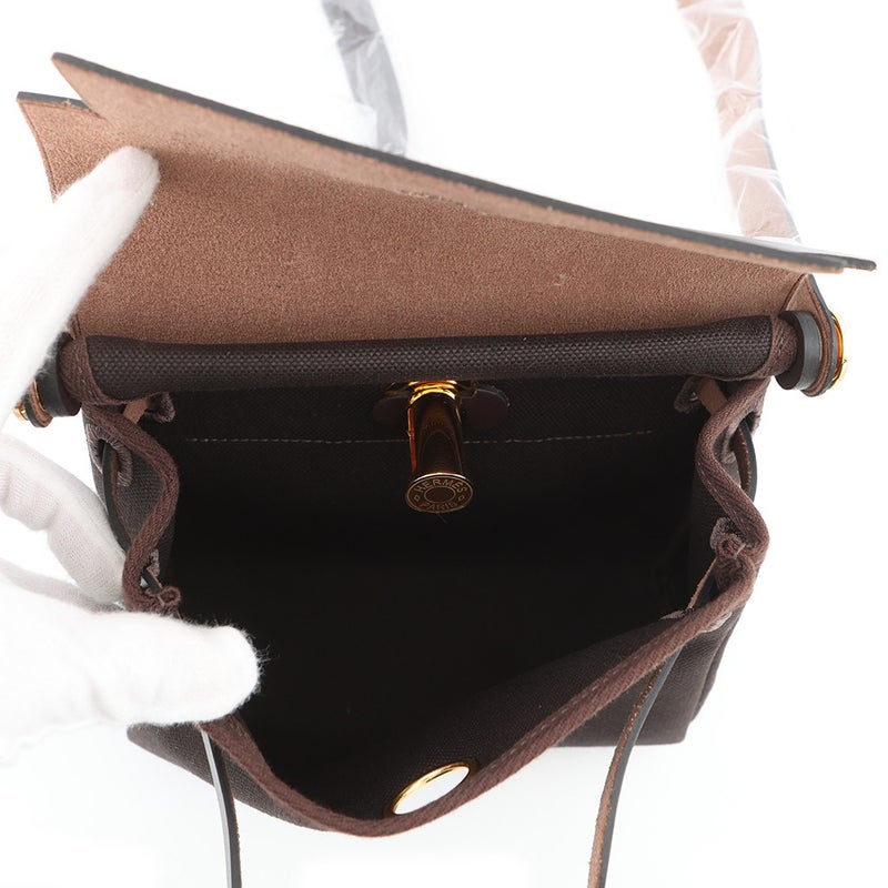 エルメス ショルダーバッグ エールバッグジップ ミニ エベンヌ/ゴールド金具 トワルアッシュ/ヴァッシュハンター K刻印