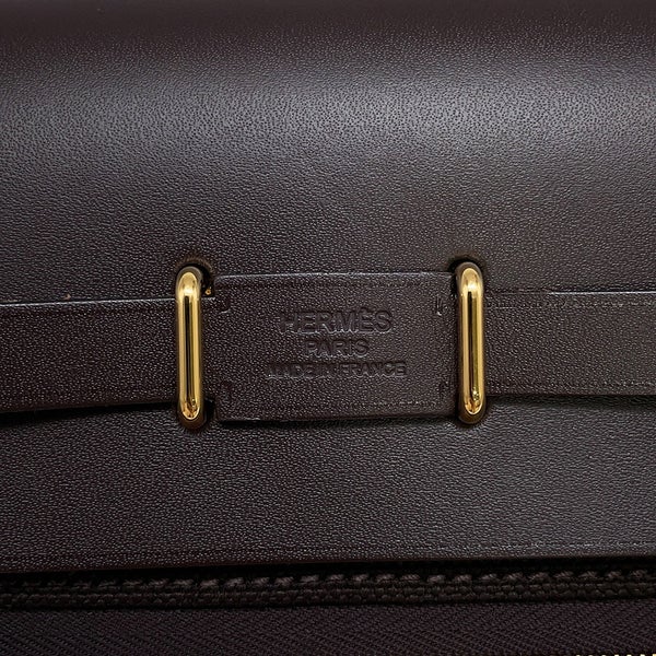 エルメス ショルダーバッグ エールバッグジップ ミニ エベンヌ/ゴールド金具 トワルアッシュ/ヴァッシュハンター K刻印