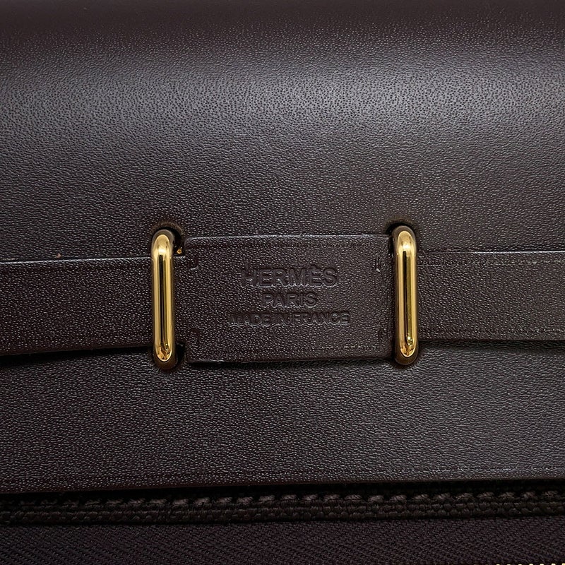 エルメス ショルダーバッグ エールバッグジップ ミニ エベンヌ/ゴールド金具 トワルアッシュ/ヴァッシュハンター K刻印