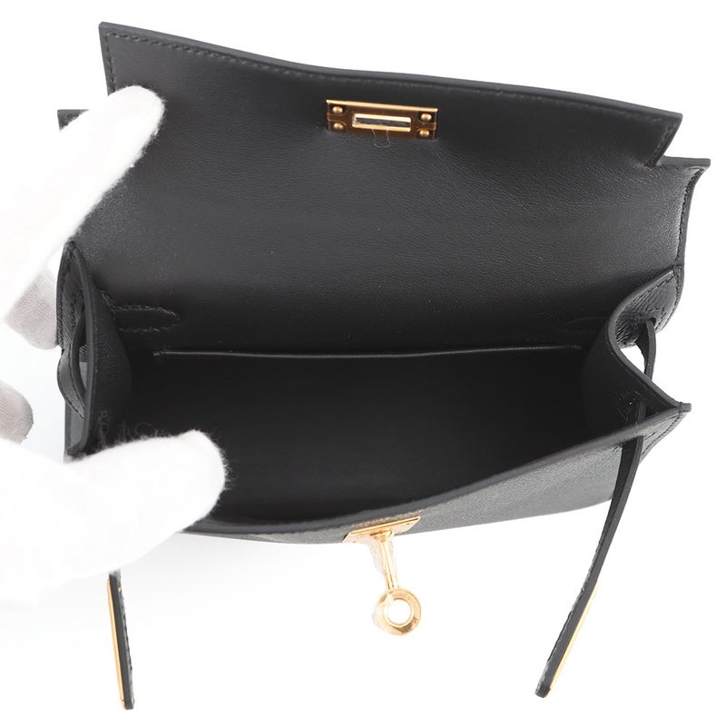 エルメス ハンドバッグ ミニケリー2 外縫い ブラック/ゴールド金具 エプソン G刻印 HERMES 2wayバッグ 黒