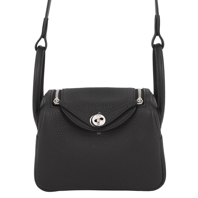 エルメス ハンドバッグ リンディ ミニ ブラック/シルバー金具 トリヨンクレマンス G刻印 HERMES 2way 黒