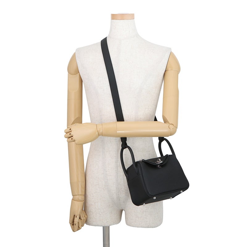 エルメス ハンドバッグ リンディ ミニ ブラック/シルバー金具 トリヨンクレマンス G刻印 HERMES 2way 黒