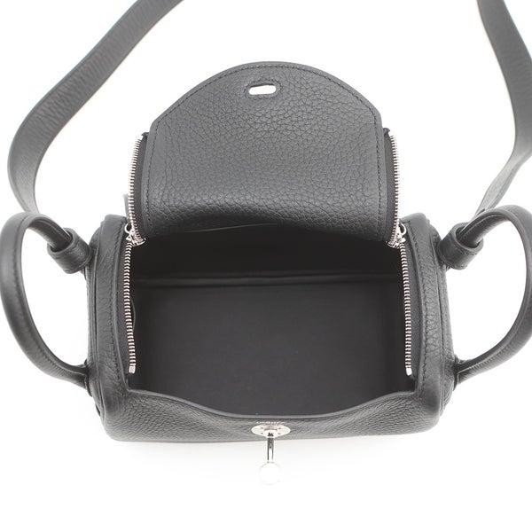 エルメス ハンドバッグ リンディ ミニ ブラック/シルバー金具 トリヨンクレマンス G刻印 HERMES 2way 黒