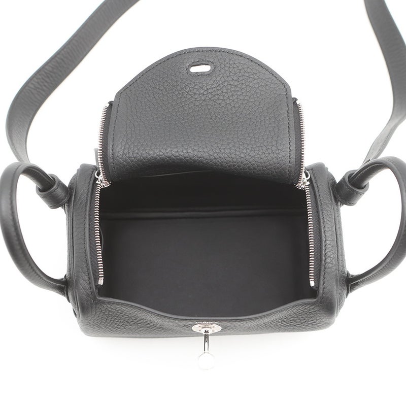 エルメス ハンドバッグ リンディ ミニ ブラック/シルバー金具 トリヨンクレマンス G刻印 HERMES 2way 黒