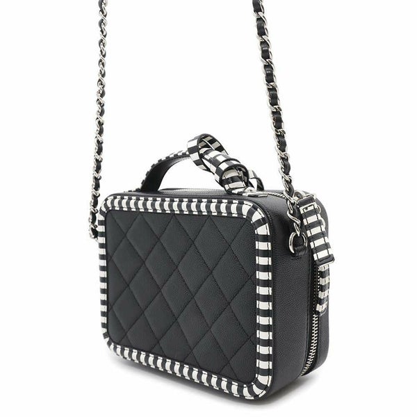 シャネル チェーンショルダーバッグ CCフィリグリー バニティバッグ キャビアスキン A93342 CHANEL 黒 白