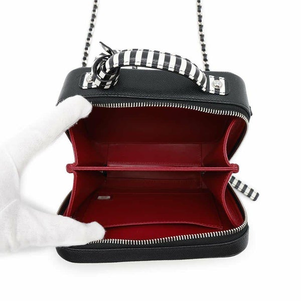 シャネル チェーンショルダーバッグ CCフィリグリー バニティバッグ キャビアスキン A93342 CHANEL 黒 白