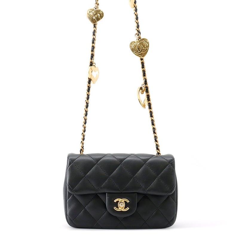 シャネル チェーンショルダーバッグ ミニ マトラッセ ココマーク ラムスキンAS3456 CHANEL ハート 黒