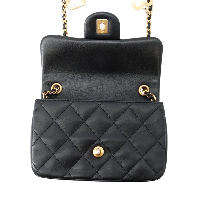シャネル チェーンショルダーバッグ ミニ マトラッセ ココマーク ラムスキンAS3456 CHANEL ハート 黒