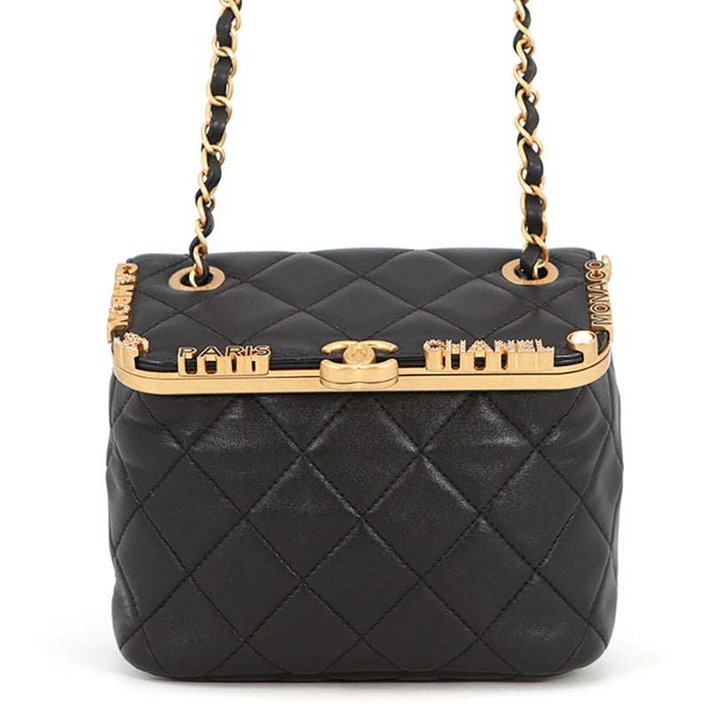 シャネル チェーンショルダーバッグ マトラッセ ココマーク ラムスキン フェイクパール AS3732 CHANEL バッグ 黒