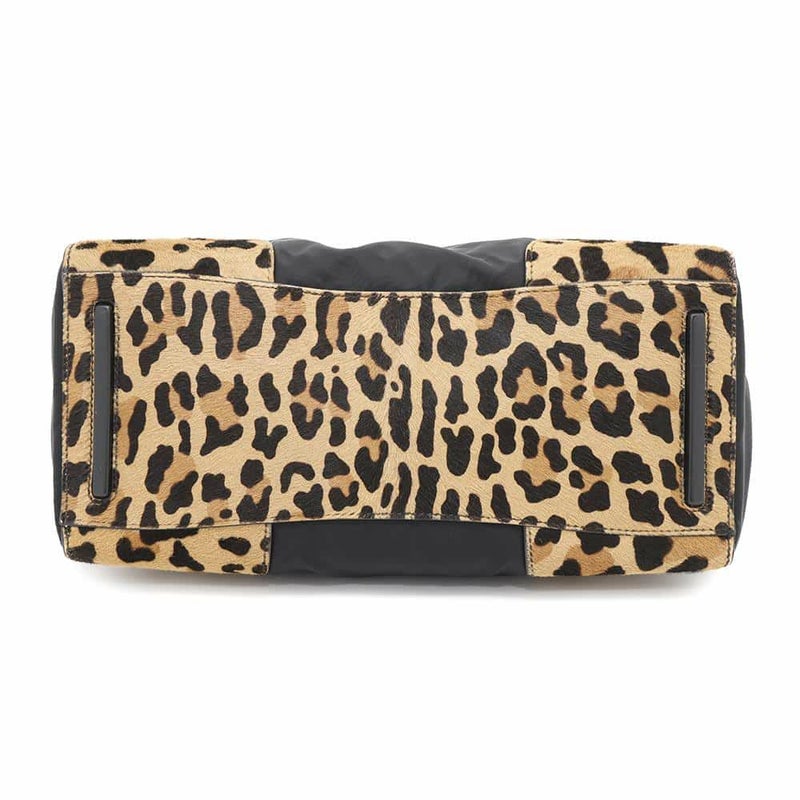 プラダ ハンドバッグ レオパード ナイロン ハラコ オーストリッチ 1BA004 PRADA バッグ 黒