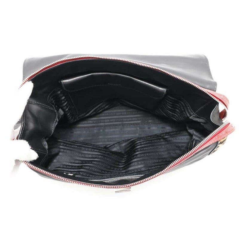 プラダ ハンドバッグ レオパード ナイロン ハラコ オーストリッチ 1BA004 PRADA バッグ 黒