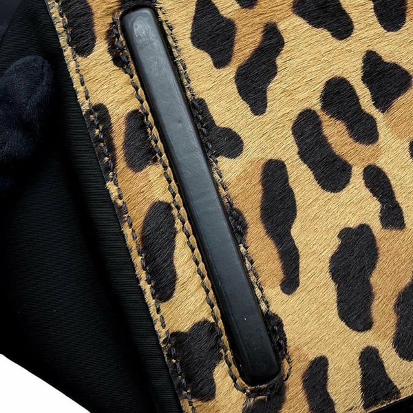 プラダ ハンドバッグ レオパード ナイロン ハラコ オーストリッチ 1BA004 PRADA バッグ 黒