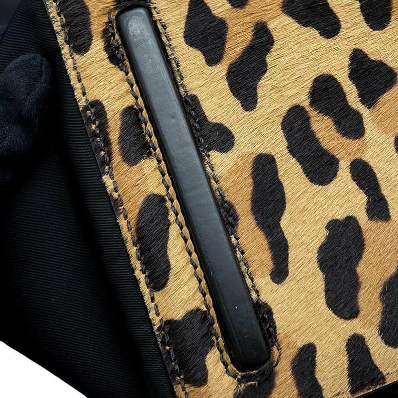 プラダ ハンドバッグ レオパード ナイロン ハラコ オーストリッチ 1BA004 PRADA バッグ 黒