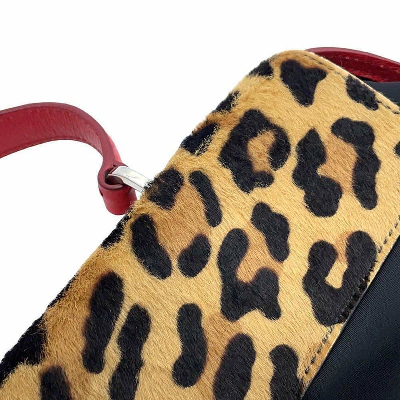 プラダ ハンドバッグ レオパード ナイロン ハラコ オーストリッチ 1BA004 PRADA バッグ 黒