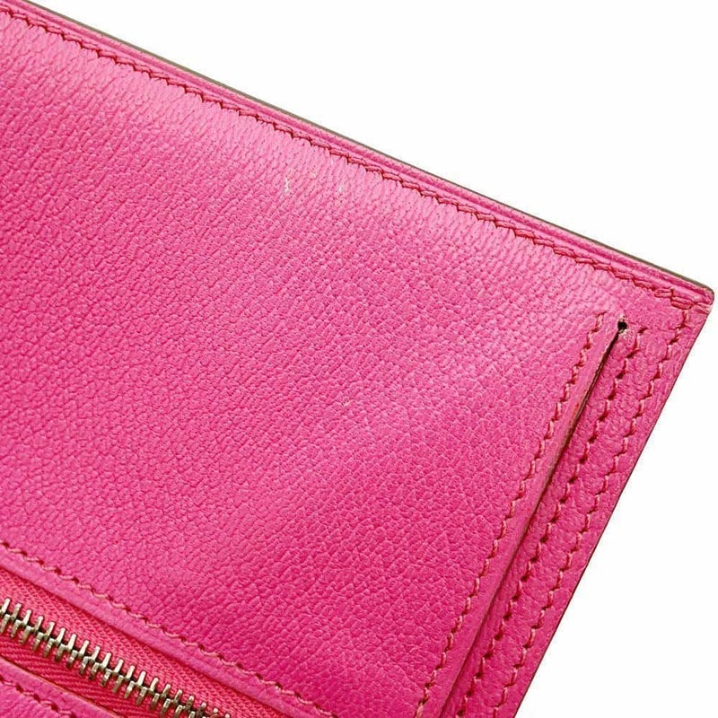 エルメス 二つ折り財布 ベアンコンパクト ローズショッキング/シルバー金具 アリゲーターマット Z刻印 HERMES 財布