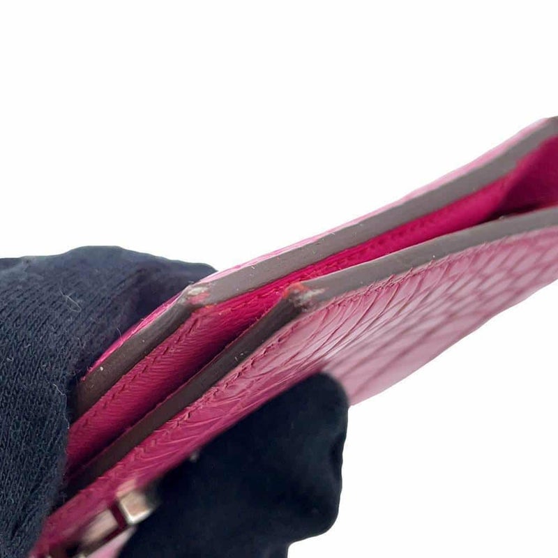 エルメス 二つ折り財布 ベアンコンパクト ローズショッキング/シルバー金具 アリゲーターマット Z刻印 HERMES 財布