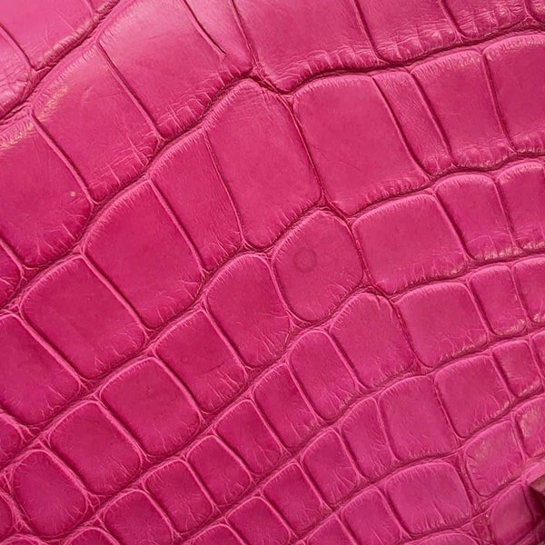 エルメス 二つ折り財布 ベアンコンパクト ローズショッキング/シルバー金具 アリゲーターマット Z刻印 HERMES 財布