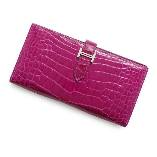 エルメス 長財布 ベアンスフレ ローズシェヘラザード/シルバー金具 アリゲーターシャイン D刻印 HERMES 財布