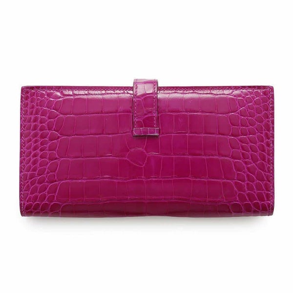 エルメス 長財布 ベアンスフレ ローズシェヘラザード/シルバー金具 アリゲーターシャイン D刻印 HERMES 財布