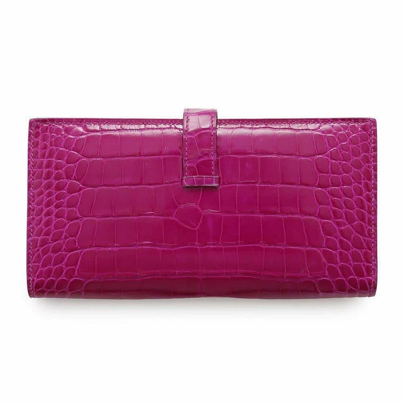 エルメス 長財布 ベアンスフレ ローズシェヘラザード/シルバー金具 アリゲーターシャイン D刻印 HERMES 財布