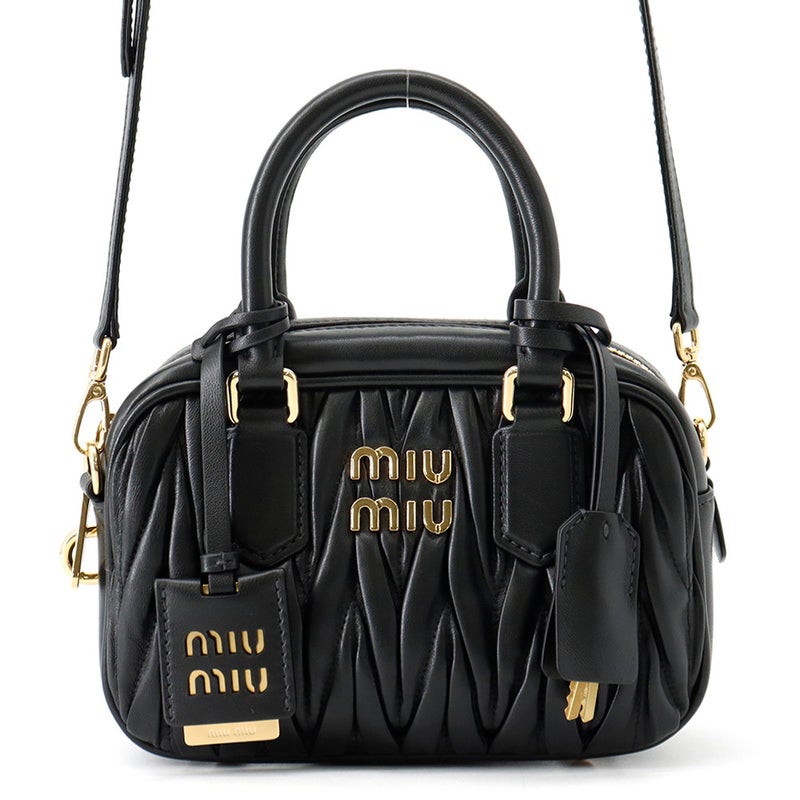 ミュウミュウ ハンドバッグ アルカディ マテラッセ ナッパレザー 5BB123 Miu Miu 2way 黒