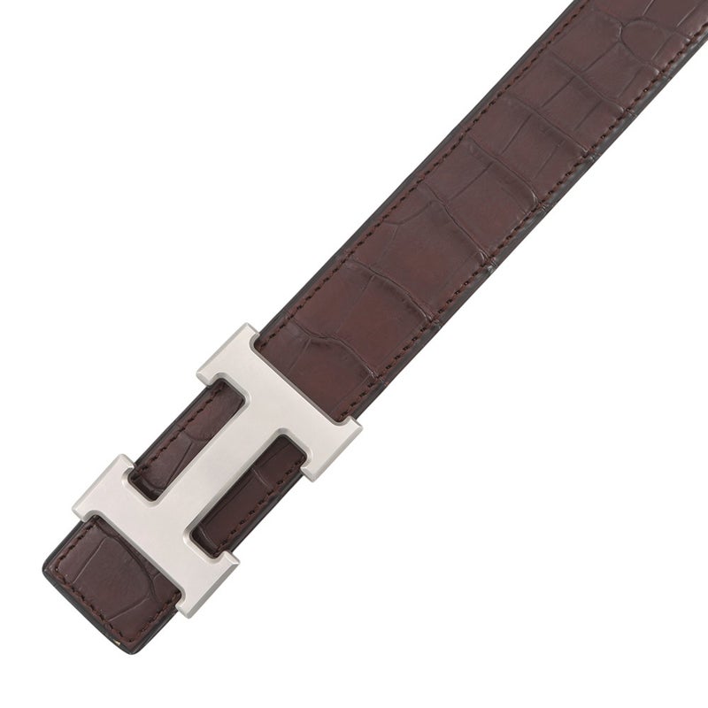 エルメス ベルト コンスタンス ダークブラウン/ブラウン/マットシルバー金具 ポロサスマット/レザー □C刻印 サイズ60