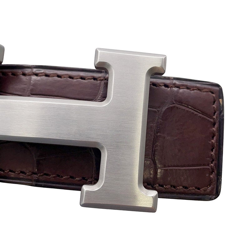 エルメス ベルト コンスタンス ダークブラウン/ブラウン/マットシルバー金具 ポロサスマット/レザー □C刻印 サイズ60