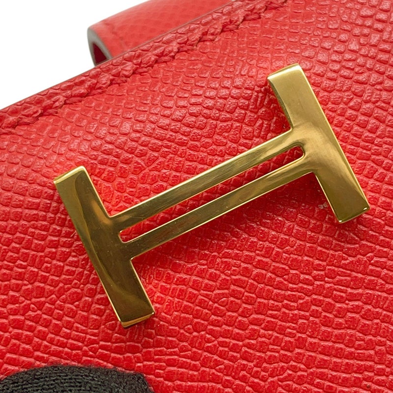 エルメス 二つ折り財布 ベアンコンパクト ルージュピヴォワンヌ/ゴールド金具 ヴォーマダム K刻印 財布