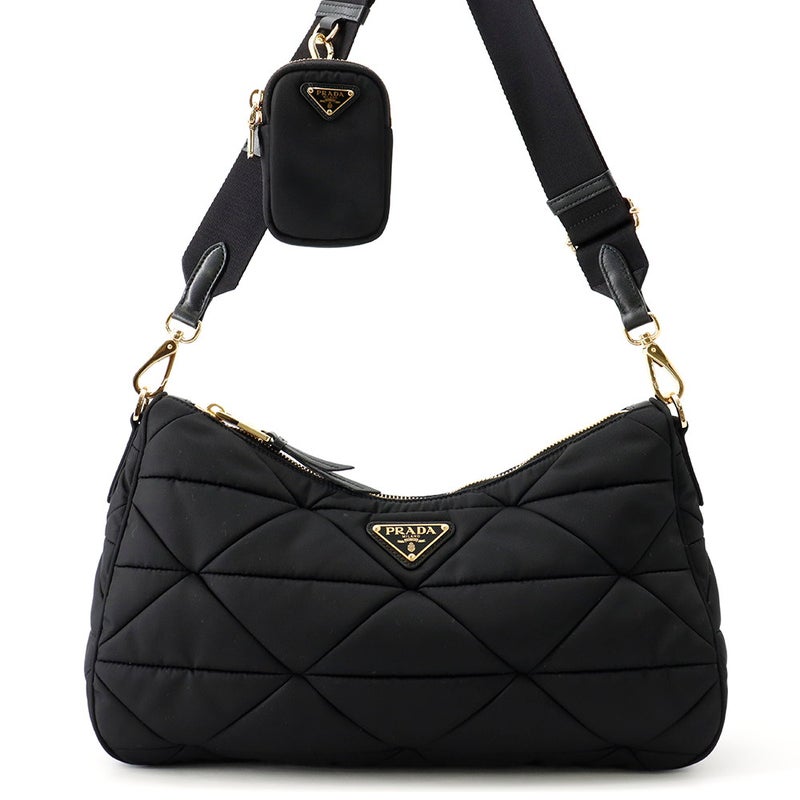 プラダ ショルダーバッグ キルティング トライアングルロゴ ナイロン 1BC232 PRADA 黒