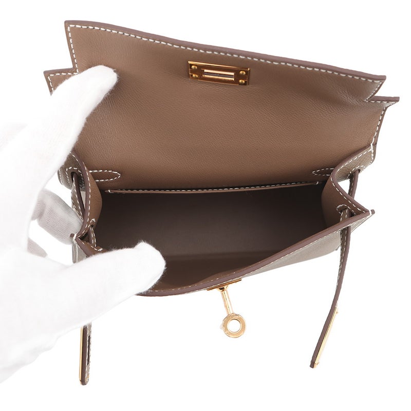 エルメス ハンドバッグ ミニケリー2 外縫い エトゥープ/ゴールド金具 エプソン K刻印 HERMES 2wayバッグ