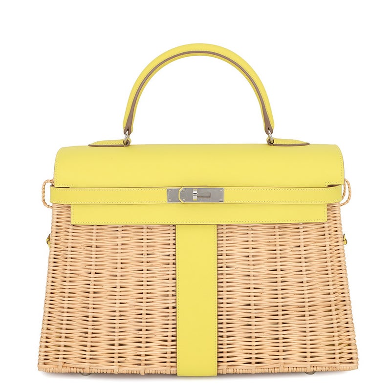 エルメス ハンドバッグ ケリー35 ピクニック ライム/ナチュラル/シルバー金具 スイフト/柳 U刻印 HERMES 2wayバッグ