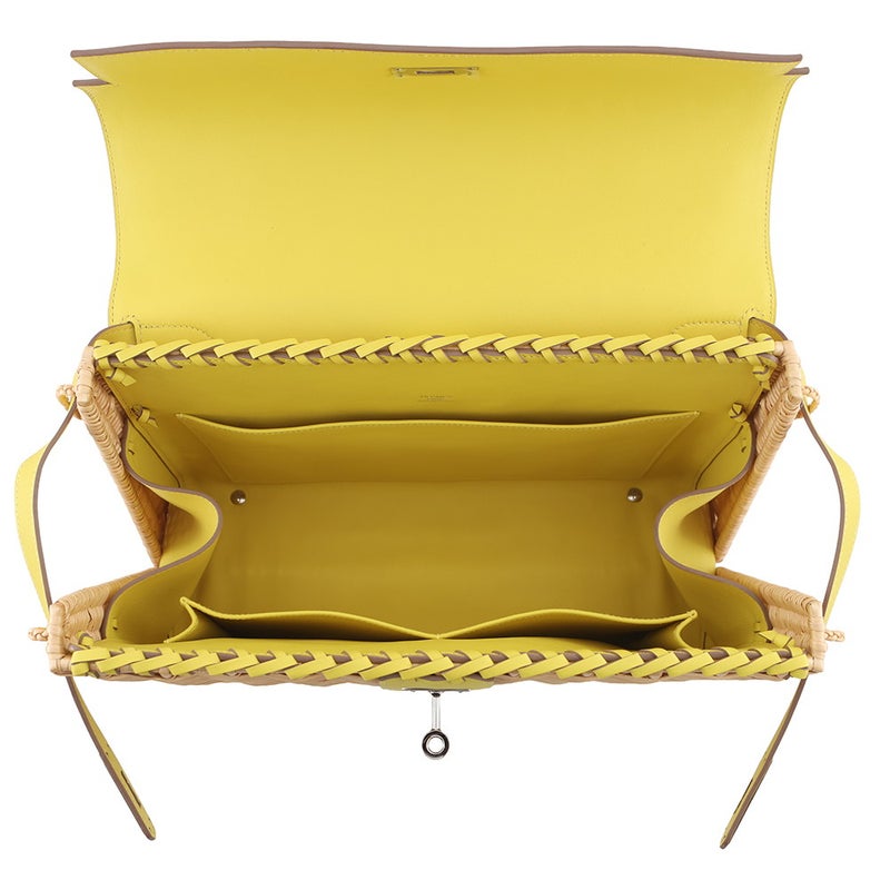 エルメス ハンドバッグ ケリー35 ピクニック ライム/ナチュラル/シルバー金具 スイフト/柳 U刻印 HERMES 2wayバッグ