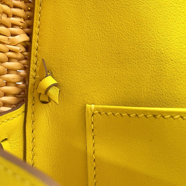 エルメス ハンドバッグ ケリー35 ピクニック ライム/ナチュラル/シルバー金具 スイフト/柳 U刻印 HERMES 2wayバッグ