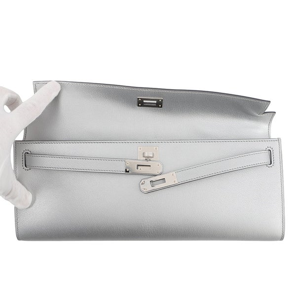 エルメス クラッチバッグ ケリーカット アルジャン/シルバー金具 シェブルシャムキラ K刻印 HERMES Kelly Cut