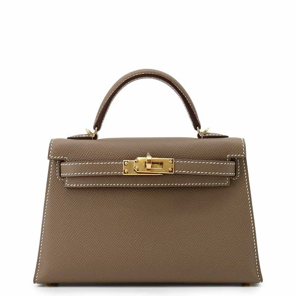 エルメス ハンドバッグ ミニケリードゥ 外縫い エトゥープ/ゴールド金具 エプシン W刻印 2wayショルダー