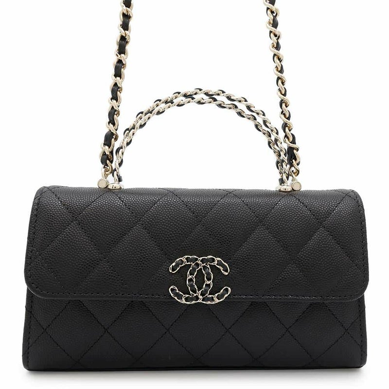 シャネル チェーンショルダーバッグ トップハンドル フォンケース マトラッセ ココマーク キャビアスキン AP3238 CHANEL 黒