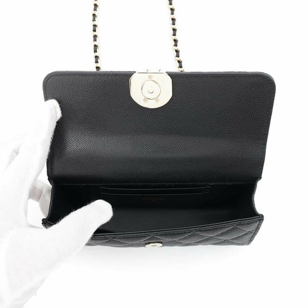 シャネル チェーンショルダーバッグ トップハンドル フォンケース マトラッセ ココマーク キャビアスキン AP3238 CHANEL 黒