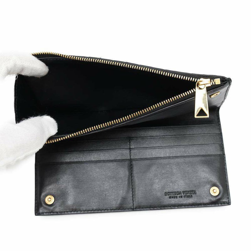 ボッテガヴェネタ 長財布 イントレチャート レザー BOTTEGA VENETA 財布 黒