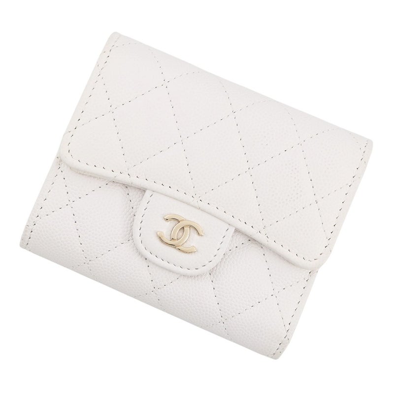 シャネル 三つ折り財布 マトラッセ ココマーク クラシック スモール フラップ ウォレット キャビアスキン AP0229 CHANEL 白
