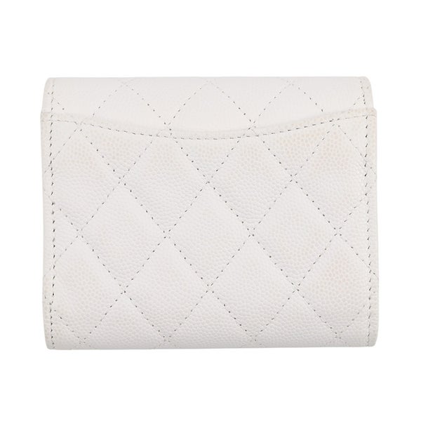シャネル 三つ折り財布 マトラッセ ココマーク クラシック スモール フラップ ウォレット キャビアスキン AP0229 CHANEL 白