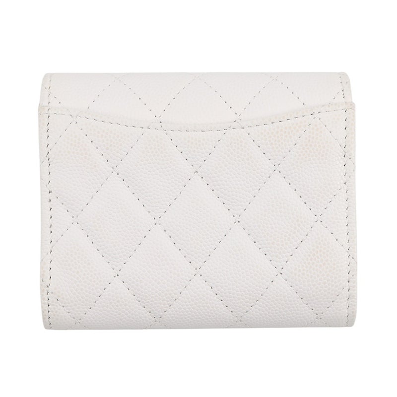シャネル 三つ折り財布 マトラッセ ココマーク クラシック スモール フラップ ウォレット キャビアスキン AP0229 CHANEL 白