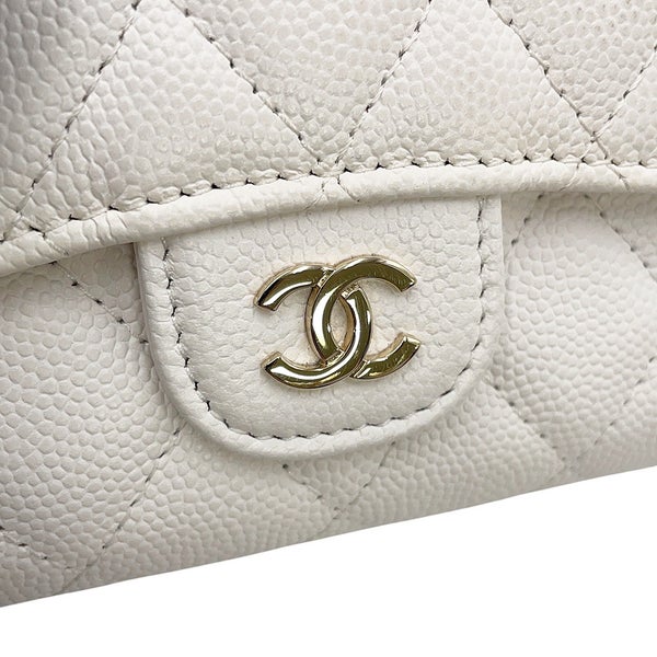 シャネル 三つ折り財布 マトラッセ ココマーク クラシック スモール フラップ ウォレット キャビアスキン AP0229 CHANEL 白