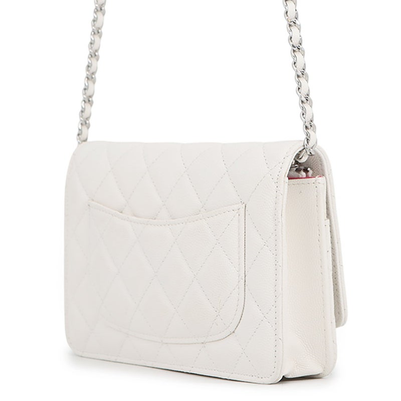 シャネル チェーンウォレット ココマーク マトラッセ CHANEL19 キャビアスキン CHANEL 財布 白