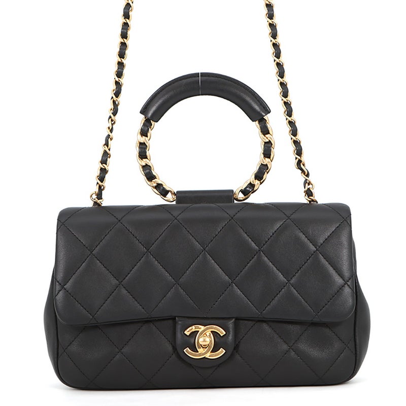 シャネル チェーンショルダーバッグ マトラッセ ココマーク トップハンドル ラムスキン AS1358 CHANEL 黒
